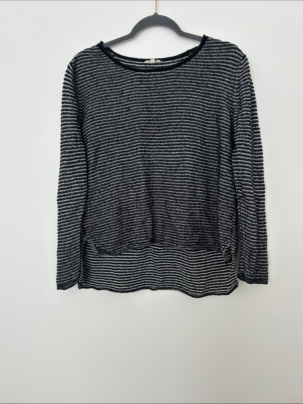 Eileen Fisher Black and White Textured Stripe Long-Sleeve Top